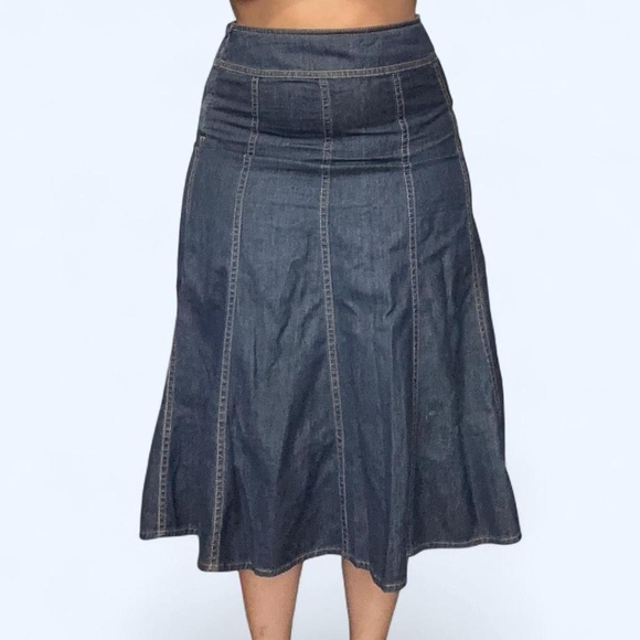2000s Y2K Liz Claiborne Dark Wash Cotton Denim Midi Skirt - size 10 - Picture 1 of 8